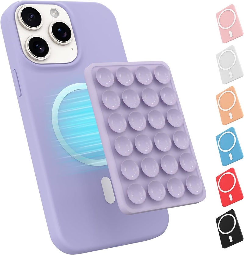 OPOM Magnetic Suction Phone Mount for MagSafe Case,Silicone Sticky Phone Grip Holder for iPhone,Removable Hands-Free Selfie/Video for TikTok & Instagram Influencer/Creator (Lavender) - Image 1